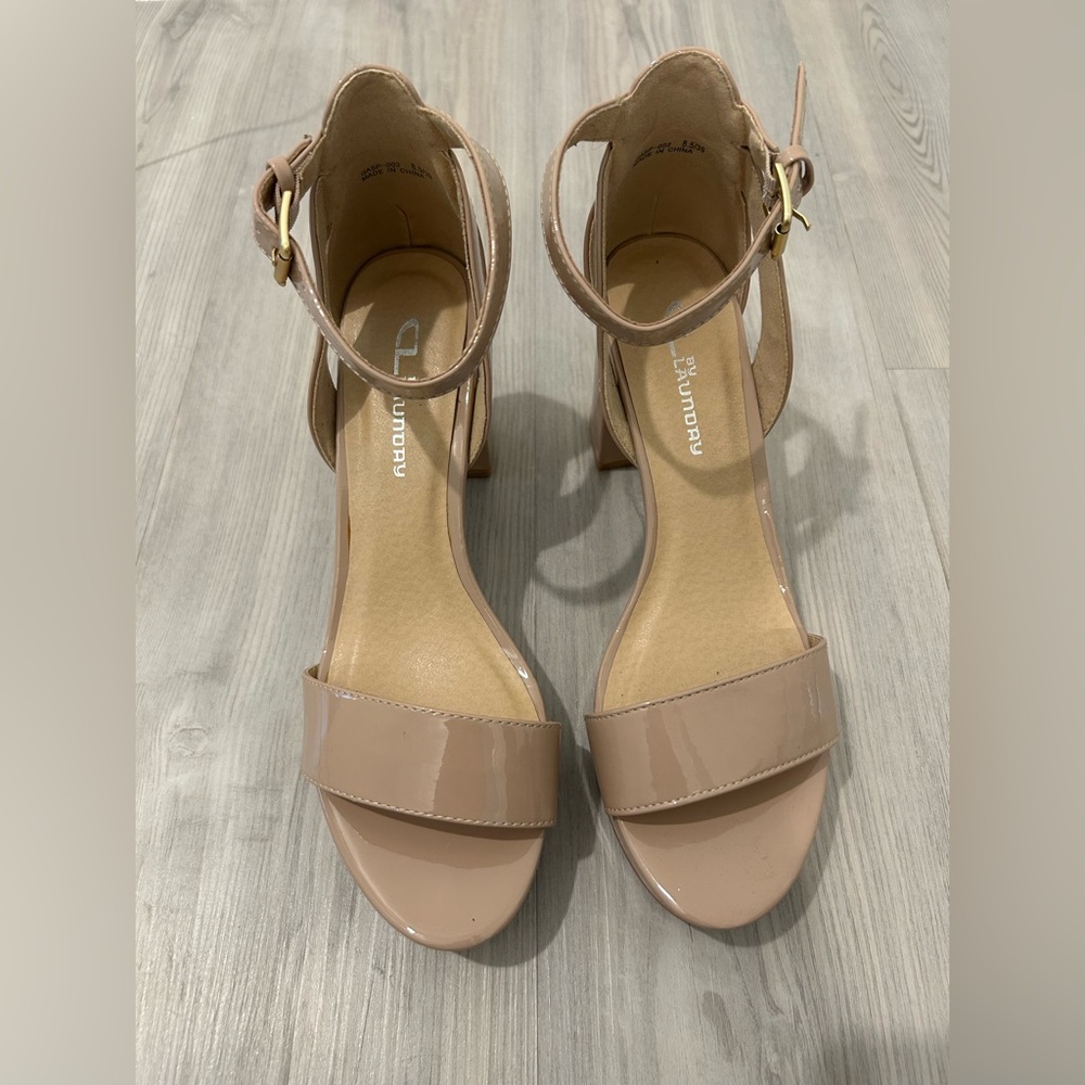 CL by Laundry Nude Patent Ankle-Strap Block Heels